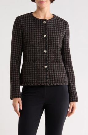 Lafayette 148 New York Pearly Button Crop Tweed Jacket in Black Multi at Nordstrom Rack, Size Medium