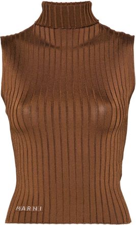 Marni high-neck ribbed top - women - Viscose/Elastane/Polyamide - 42 - Brown