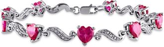 Mimi & Max Diamond and 9 1/10ct TGW Heart Shaped Created Ruby Bracelet in Sterling Silver