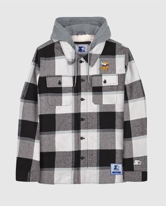 Starter Mens Minnesota Vikings The Big Joe Sherpa Lined Plaid Jacket In Black
