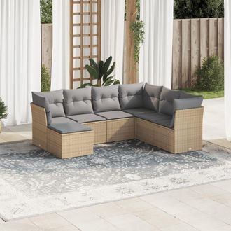 vidaXL Vidaxl - Set Sof&aacute;s De Jard&iacute;n 7 Piezas Y Cojines Rat&aacute;n Sint&eacute;tico Beige