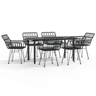 Berkfield Home 7 Piece Garden Dining Set Black Poly Rattan