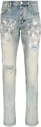Purple Wit geverfde Slim Fit Jeans - Heren - Skinny Jeans - Blauw - W34 - Leer - Jeans