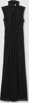 Reiss Womens Black Ruched Sheer Maxi Dress, Size: 12