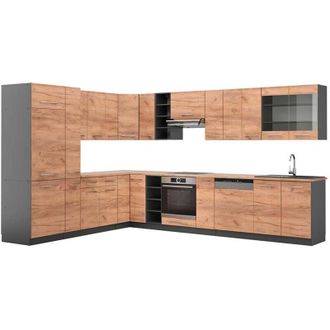 Vicco Cocina esquinera Fame-Line, Oro power roble/antracita, 347 x 257 cm, et Roble