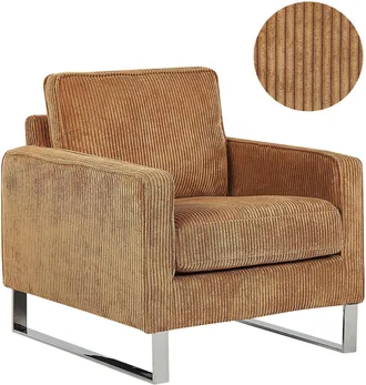 Beliani Sill&oacute;n De Tela De Pena Marr&oacute;n Claro Patas Plateadas Estilo Retro Vind