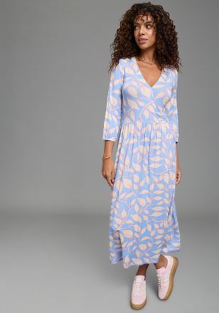 Laura Scott Midikleid LAURA SCOTT, Damen, Gr. 34, N-Gr, hellblau, gemustert, Jersey, Obermaterial: 95% Viskose, 5% Elasthan, figurumspielend wadenlang, V-Ausschni