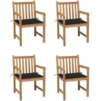 vidaXL Vidaxl Sillas De Jard&iacute;n 4 Uds Madera Maciza De Teca Con Cojines Negros