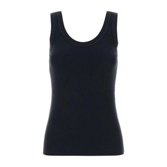 Brunello Cucinelli Brunello Cucinelli, Sleeveless Tops, female, Blue, Size: L Stretch Cotton Tank Top with Monili Detail