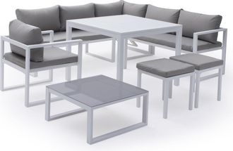 Happy Garden Happy Garden - Conjunto De Jard&iacute;n Ajustable Ibiza Tela Gris 7 Plazas Aluminio Blanco