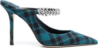 Jimmy Choo London Bing 100mm tartan mules - women - glass/Fabric/Calf Leather/Calf Leather - 38,5 - Blue