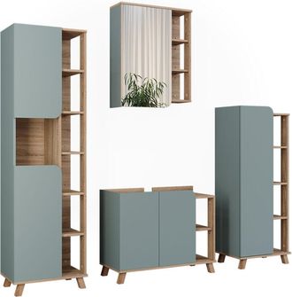 Vicco Conjunto De Muebles De Ba&ntilde;o Karen, Sonoma/azul, 4 Partes