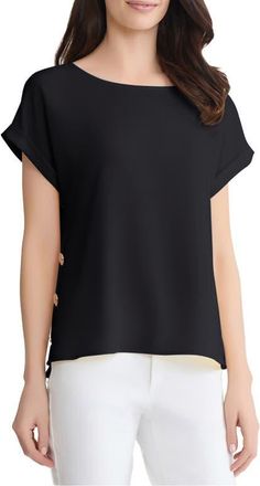 Jones New York Button Side Short Sleeve Top in Jones Black at Nordstrom, Size Large