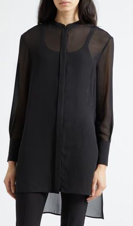 Emporio Armani Black Techno Sheer Georgette Tunic in Solid Black at Nordstrom, Size 10 Us