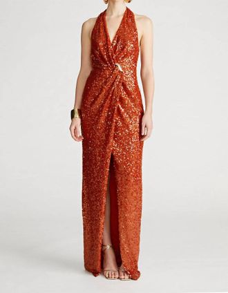 Halston Heritage Womens Svetlana Gown In Foil Sequin