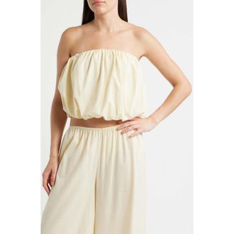 Faithfull The Brand Camila Strapless Stretch Cotton Bubble Top in Milk at Nordstrom, Size X-Small