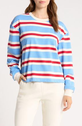 YEAR OF OURS Long Sleeve Jersey Stripe Tee in Blueredwhite at Nordstrom, Size X-Small