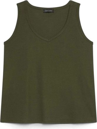 Fiorella Rubino Jersey Top met V-hals - Dames - Tops zonder mouwen - Groen - XL - Katoen - Tops