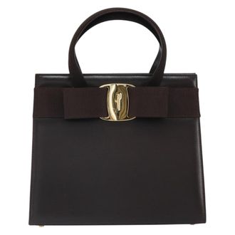 Ferragamo Convertible Vara Bow Tote Leather Brown Leather Handbag (Pre-Owned)