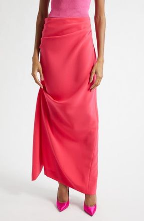 Christopher John Rogers Asymmetric Drape Satin Evening Skirt in Watermelon at Nordstrom, Size 4