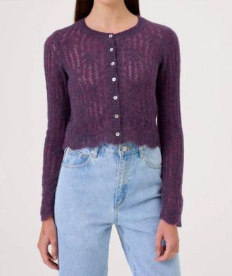 Goldie London Alpaca Pointelle Cardigan In Violet Multi
