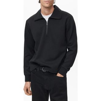 Mango Quarter Zip Cotton Sweatshirt in Black at Nordstrom, Size Small