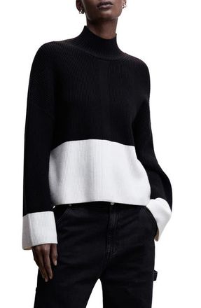 Mango Colorblock Turtleneck Sweater in Black at Nordstrom, Size X-Small