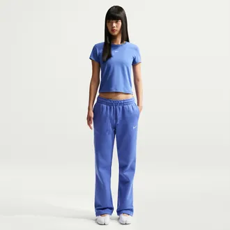 Nike Womens Nike Sportswear Phoenix Fleece Mid-Rise Open-Hem Pants in Blue | HQ7723-485