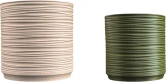 Jonathan Y Designs Flo MidCentury Modern Indoor Ripple Eco-Friendly 3D Printed Planters with Drainage, Sand/Olive (Set of 2)