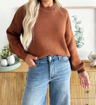Apricot Cropped Drop Shoulder Sweater In Rust
