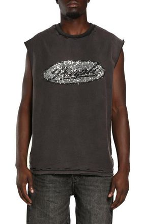Purple Sleeveless Textured Cotton Sequin Graphic T-Shirt in Black at Nordstrom, Size Xx-Large