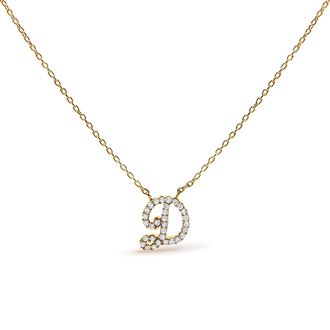 House of Brilliance 10K Gold Diamond Accent A-Z Initial Script Style Pendant Necklace