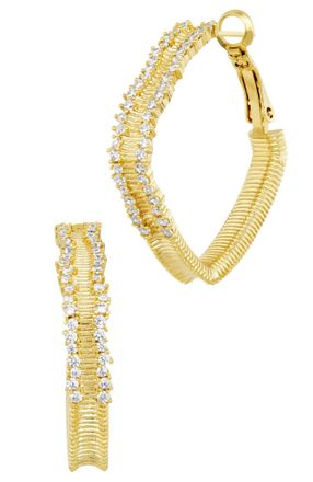 Savvy Cie Jewels GOLD PLATED OVER BRASS SQUARE SPARKLY EDGE HOOP EARRING
