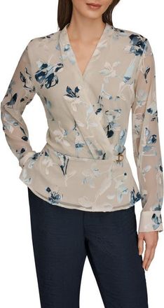 DKNY Burnout Wrap Top in Sea Mist Multi at Nordstrom, Size Medium