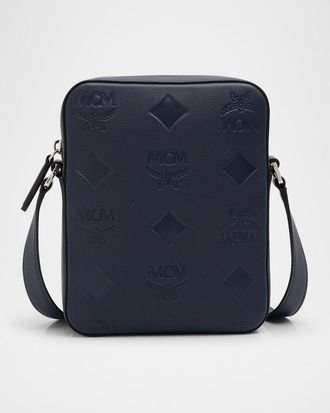 MCM Mens Klassik Monogram Embossed Leather Crossbody Bag