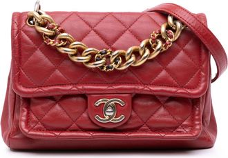 Chanel Pre-owned Womens Quilted Lambskin Crossbody - Dark Red Leather - One Size