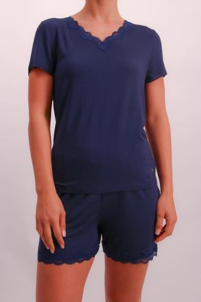 Joop Shorty JOOP Set, Damen, Gr. 34, dunkelblau, Jersey, Obermaterial: 95% Modal, 5% Elasthan, unifarben, Basic h&uuml;ftbedeckend, V-Ausschnitt, Homewear-Sets 