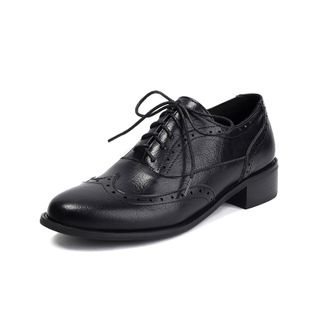 Generic Womens Classic PU Leather Oxfords Lace Up Business Formal Shoes Low Block Heel Wingtip Brogue Dress Shoes,Black,4.5 UK
