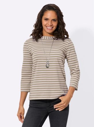 Casual Looks 3/4-Arm-Shirt CASUAL LOOKS Ringelshirt, Damen, Gr. 36, beige (sesam), 95% Baumwolle, 5% Elasthan, gemustert, gestreift, mehrfarbig, U-Boot-Ausschnitt,