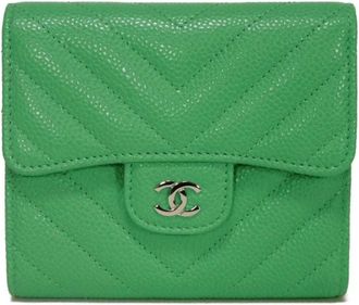 Chanel Light Green Grained Calfskin Wallet (Tri-Fold) (Pre-Owned)