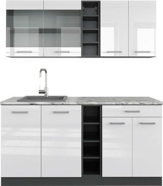 Vicco Cocina Vers&aacute;til R-line, Blanco Brillo/antracita, 160 Cm, Et M&aacute;rmol, Vicco