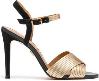 Kazar Gouden en zwarte sandalen gemaakt van twee soorten leer - Dames - Sandalen met hakken - Zwart - 39 EU - Leer - Schoenen
