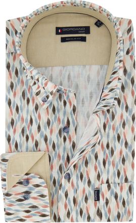 Giordano overhemd beige vintage print wijde fit
