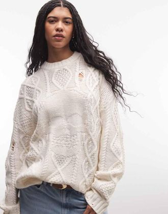 The Ragged Priest Maglia a trecce &eacute;cru con teschio-Bianco