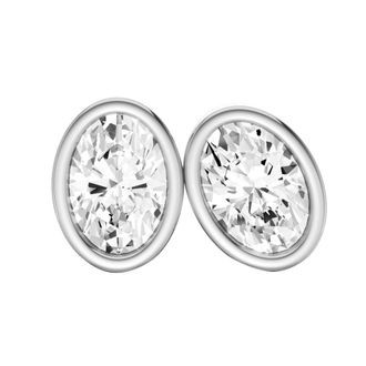 Diamond2Deal 14K White Gold 1 Ct Lab Grown Oval Shape Diamond Solitaire Stud Earrings Color- E-F, Clarity- VS1