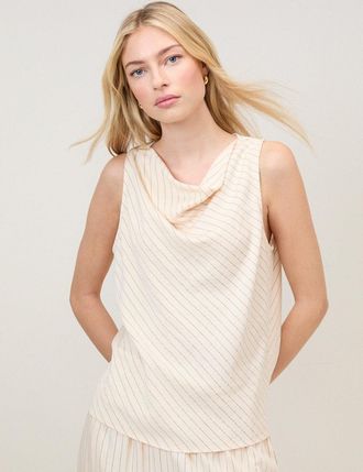 Nobody's Child Cream Pinstripe Draped Sleeveless Top