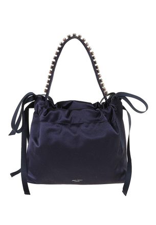 Jimmy Choo London Navy Blue Satin Crystal Handle Drawstring Mini Bag