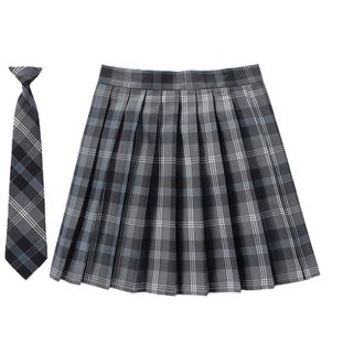Generic Plaid Pleat Skirt for Women UK Skirt with Necktie Bowtie Preppy Mini School Girls Summer Uniforms Skirts for Girls High Waisted Grey