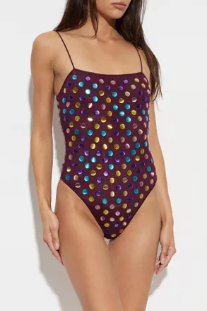 Os&eacute;ree One-piece Swimsuit With Colorful Appliqu&eacute;s, Womens, Purple