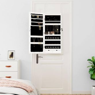 Berkfield Home Mirror Jewellery Cabinet with LED Lights Wall Mounted White